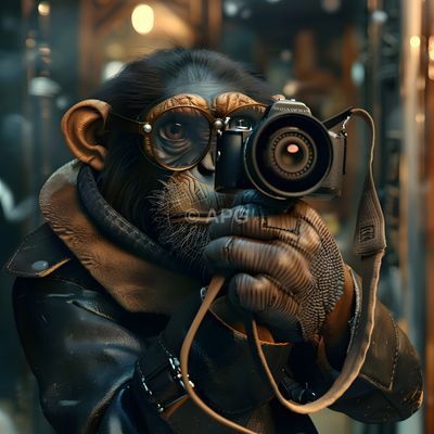 KI-generierter Schimpanse als Fotograf im Steampunk-Stil